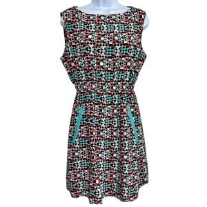 Feathers Geometric Sleeveless Mini Dress Women’s Large Pockets Teal Red Black